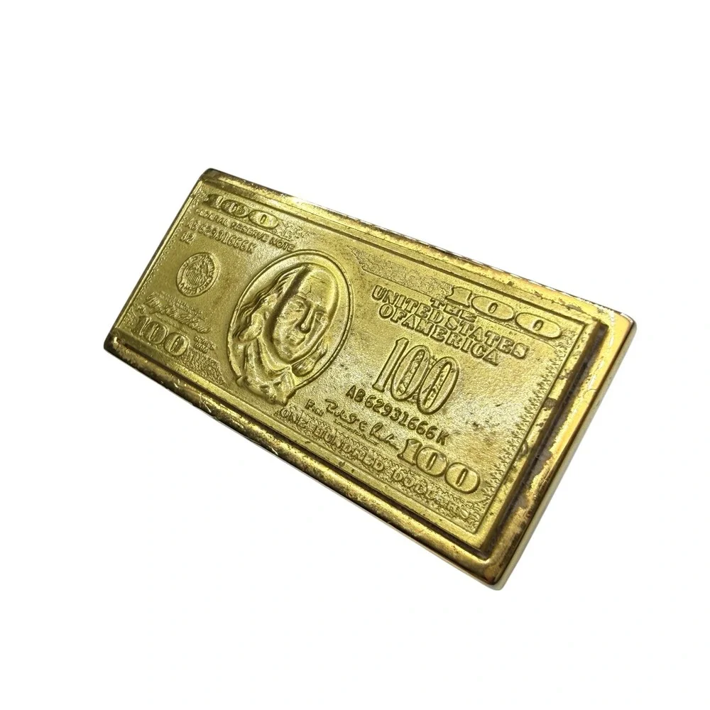 Gold Tone $100 Bill Benjamin Franklin Money Clip Men's Wallet Accessory Novelty